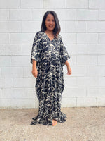 MALA handworks Luna Kaftan in Black and Geometric Silkscreen