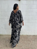 MALA handworks Luna Kaftan in Black and Geometric Silkscreen