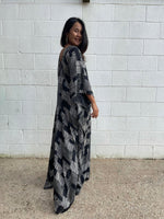 MALA handworks Luna Kaftan in Black and Geometric Silkscreen