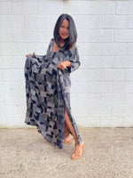 MALA handworks Luna Kaftan in Black and Geometric Silkscreen