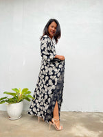 MALA handworks Luna Kaftan in Black and Geometric Silkscreen