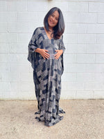 MALA handworks Luna Kaftan in Black and Geometric Silkscreen