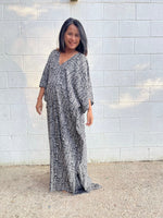 MALA handworks Luna Kaftan in Black and Geometric Silkscreen