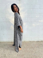 MALA handworks Luna Kaftan in Black and Geometric Silkscreen
