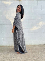 MALA handworks Luna Kaftan in Black and Geometric Silkscreen