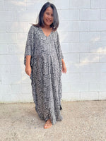 MALA handworks Luna Kaftan in Black and Geometric Silkscreen