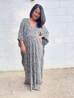 MALA handworks Luna Kaftan in Black and Geometric Silkscreen