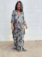 MALA handworks Luna Kaftan in Black and Geometric Silkscreen