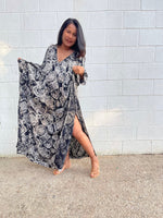 MALA handworks Luna Kaftan in Black and Geometric Silkscreen