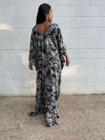 MALA handworks Luna Kaftan in Black and Geometric Silkscreen