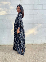 MALA handworks Luna Kaftan in Black and Lucky Fish Silkscreen