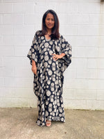 MALA handworks Luna Kaftan in Black and Orbs Silkscreen