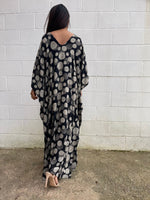 MALA handworks Luna Kaftan in Black and Orbs Silkscreen