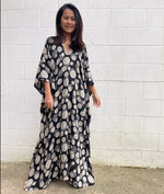 MALA handworks Luna Kaftan in Black and Orbs Silkscreen