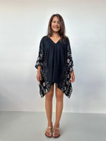 Luna Black with Hand Silkscreened Pattern Kaftan - Mala Handworks