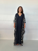 Luna Black with Hand Silkscreened Pattern Kaftan - Mala Handworks