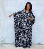MALA handworks Luna Kaftan in Black and Pattern Silkscreen