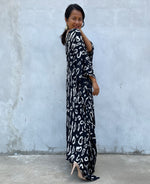 MALA handworks Luna Kaftan in Black and Pattern Silkscreen