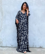 MALA handworks Luna Kaftan in Black and Pattern Silkscreen