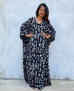 MALA handworks Luna Kaftan in Black and Pattern Silkscreen