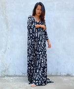 MALA handworks Luna Kaftan in Black and Pattern Silkscreen
