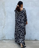 MALA handworks Luna Kaftan in Black and Pattern Silkscreen
