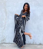 MALA handworks Luna Kaftan in Black and Pattern Silkscreen