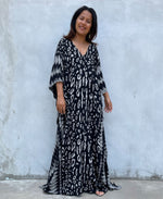 MALA handworks Luna Kaftan in Black and Pattern Silkscreen