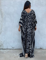 MALA handworks Luna Kaftan in Black and Pattern Silkscreen