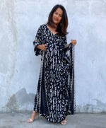 MALA handworks Luna Kaftan in Black and Pattern Silkscreen