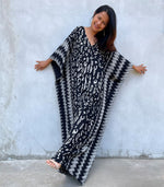 MALA handworks Luna Kaftan in Black and Pattern Silkscreen