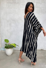 MALA handworks Luna Kaftan in Black and Pattern Silkscreen