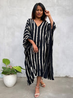 MALA handworks Luna Kaftan in Black and Pattern Silkscreen