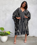 MALA handworks Luna Kaftan in Black and Pattern Silkscreen