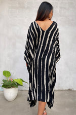 MALA handworks Luna Kaftan in Black and Pattern Silkscreen