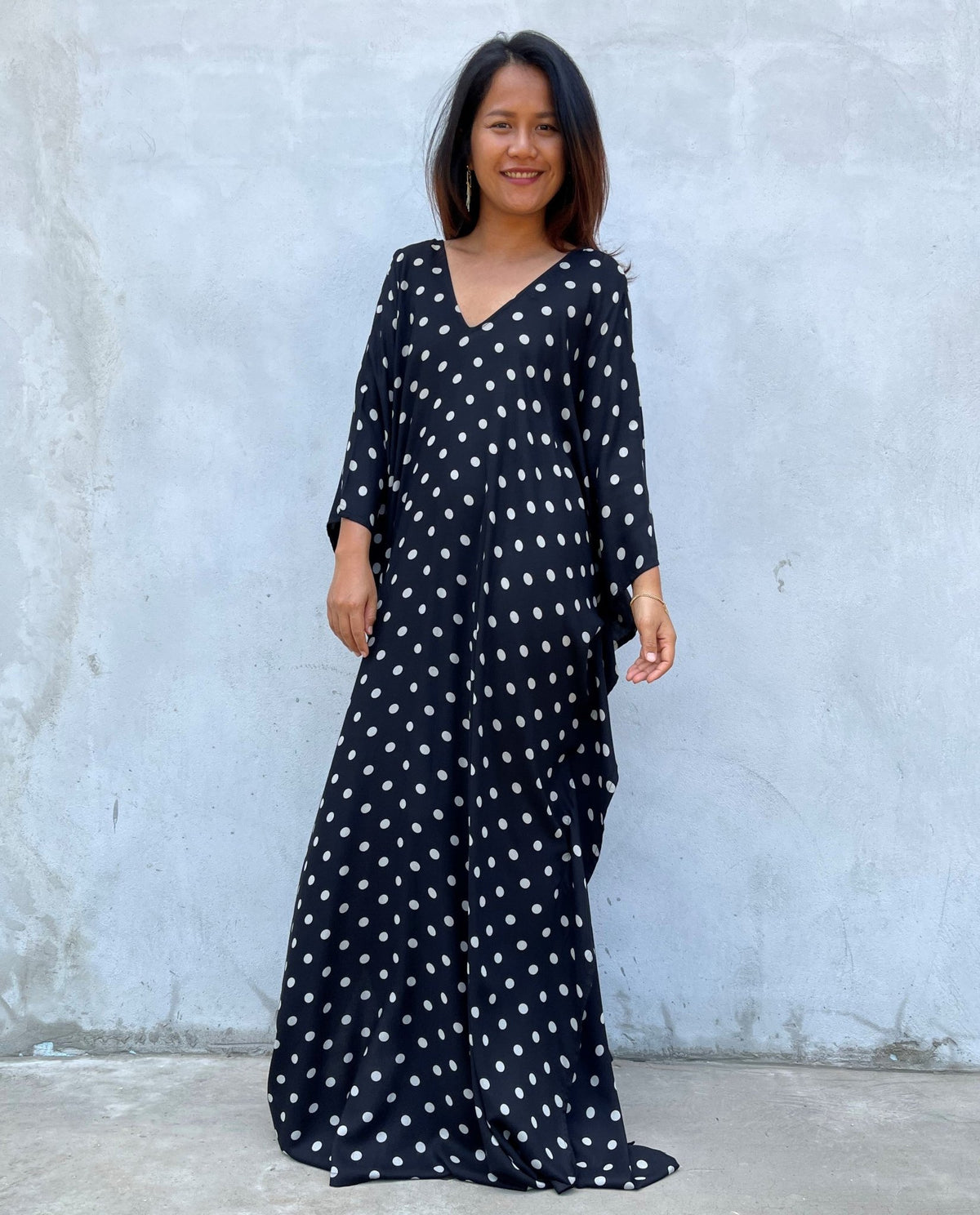 MALA handworks Luna Kaftan in Black and Polka Dot Silkscreen