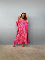 Mala Handworks  Luna Fuchsia Kaftan with Print Screened Prism Mosaic Pattern