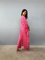 Mala Handworks  Luna Fuchsia Kaftan with Print Screened Prism Mosaic Pattern