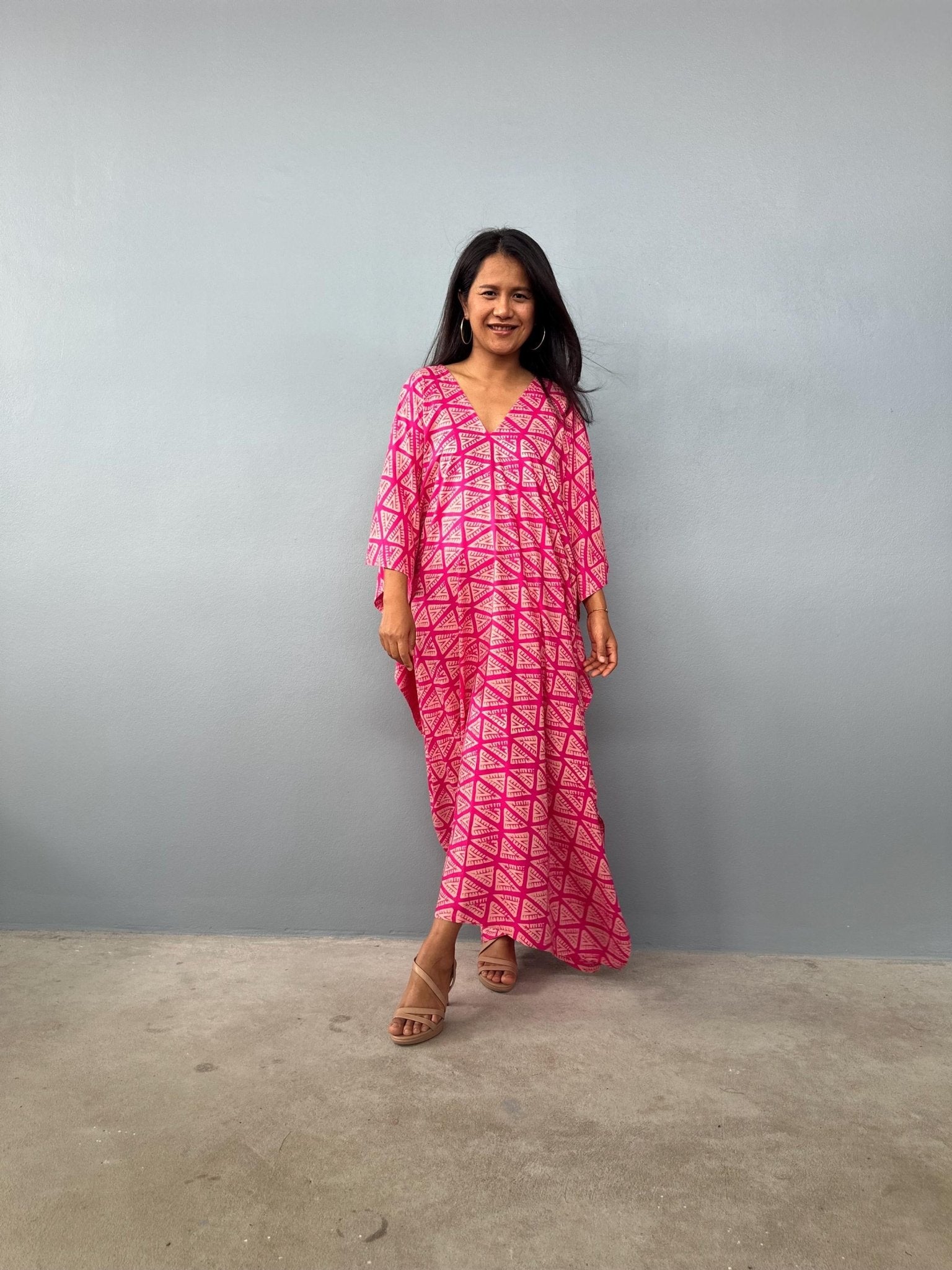 Mala Handworks  Luna Fuchsia Kaftan with Print Screened Prism Mosaic Pattern