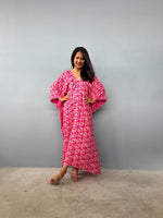 Mala Handworks  Luna Fuchsia Kaftan with Print Screened Prism Mosaic Pattern