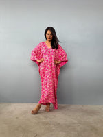Mala Handworks  Luna Fuchsia Kaftan with Print Screened Prism Mosaic Pattern