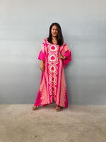 Mala Handworks  Luna Hand Printscreen Kaftan in Fuschia Echoeye Pattern