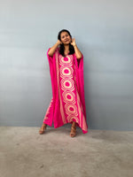 Mala Handworks  Luna Hand Printscreen Kaftan in Fuschia Echoeye Pattern