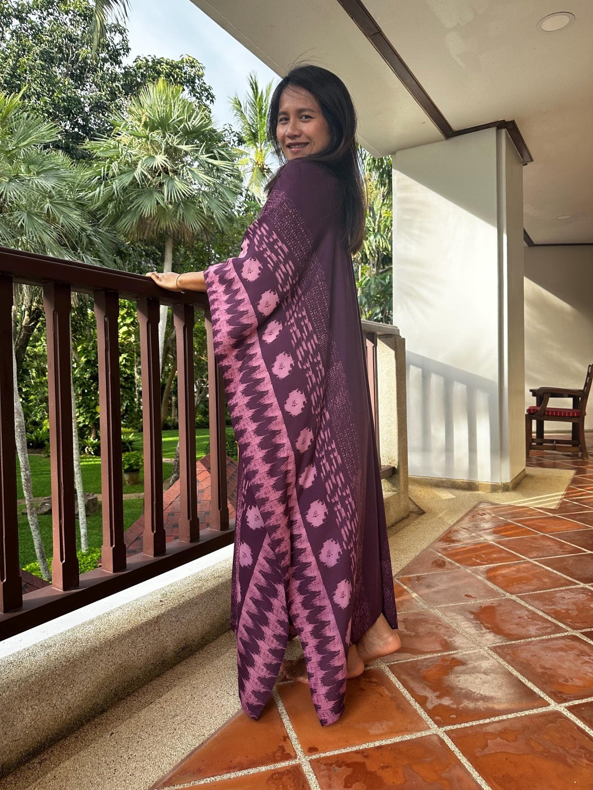 Mala Handworks  Luna Hand Screen Printed Kaftan in Eggplant