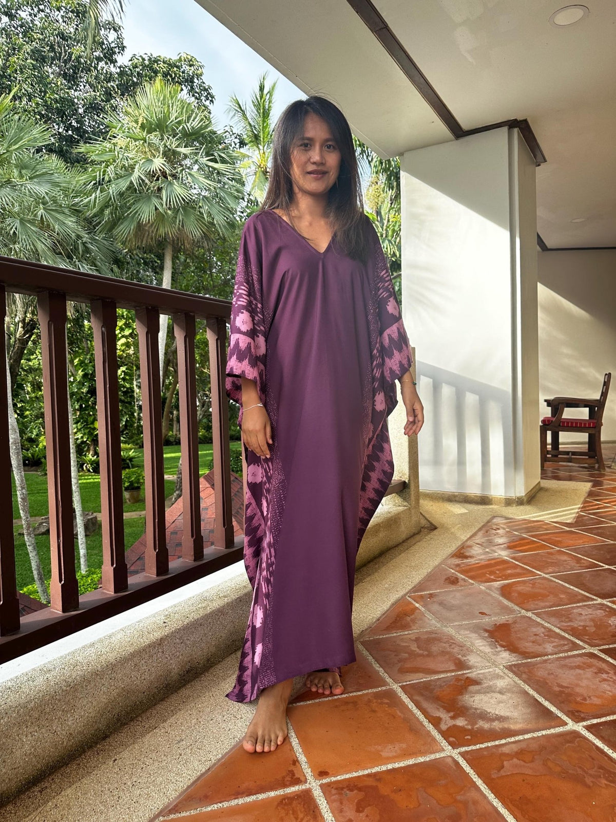 Mala Handworks  Luna Hand Screen Printed Kaftan in Eggplant