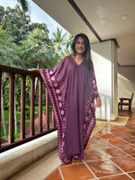 Mala Handworks  Luna Hand Screen Printed Kaftan in Eggplant