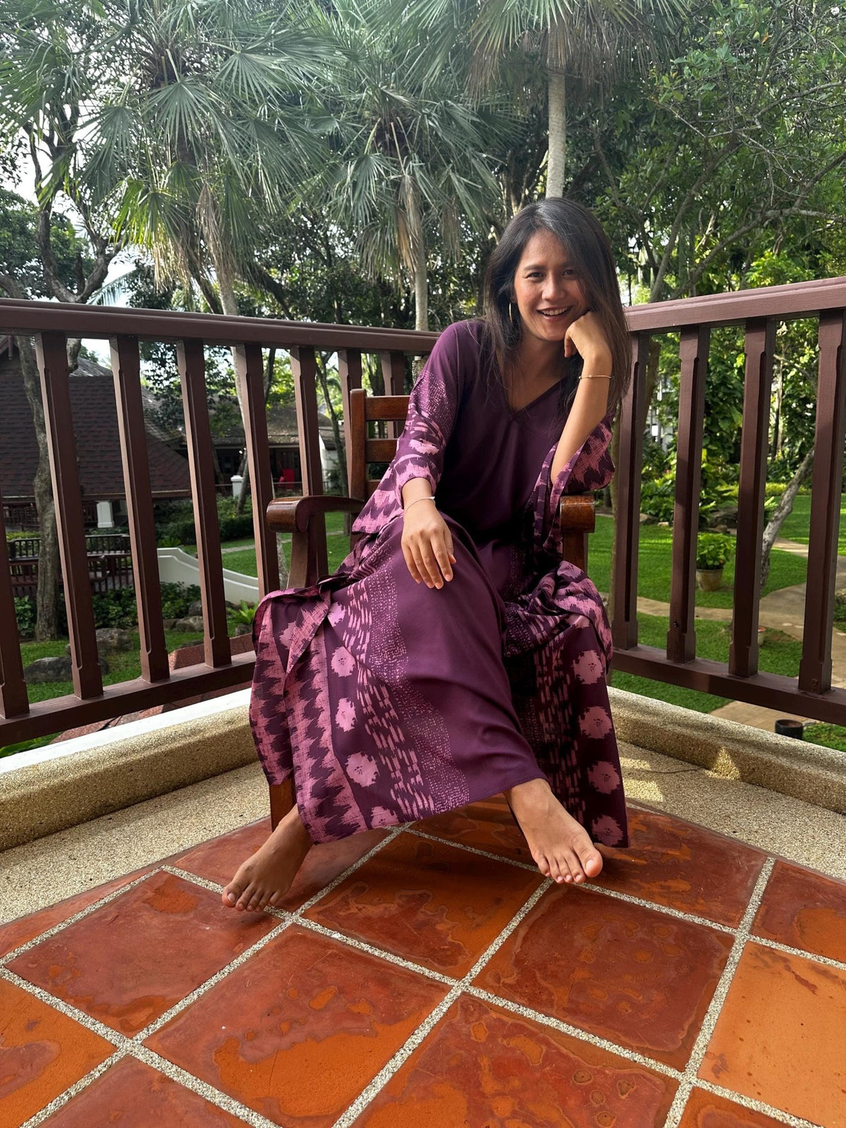 Mala Handworks  Luna Hand Screen Printed Kaftan in Eggplant