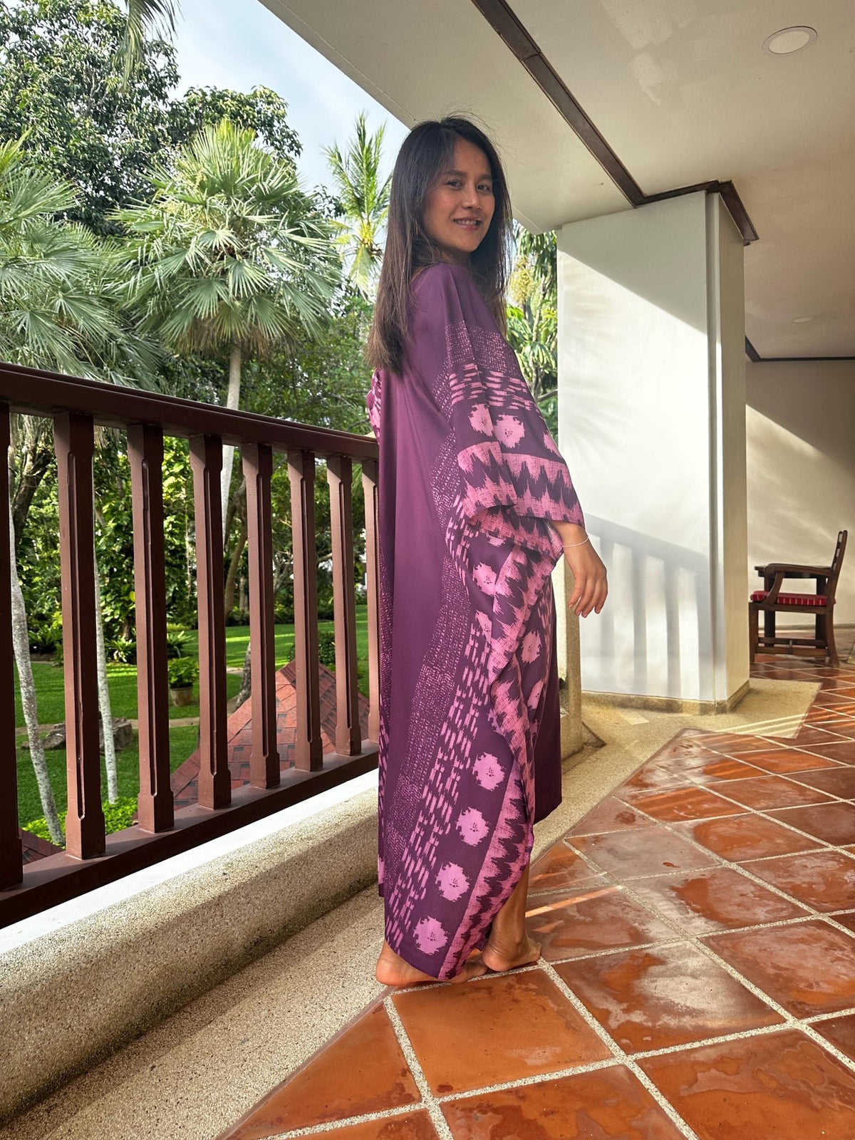 Mala Handworks  Luna Hand Screen Printed Kaftan in Eggplant