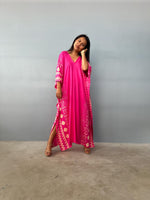 Mala Handworks  Luna Hand Screen Printed Kaftan in Fuchsia