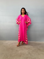 Mala Handworks  Luna Hand Screen Printed Kaftan in Fuchsia